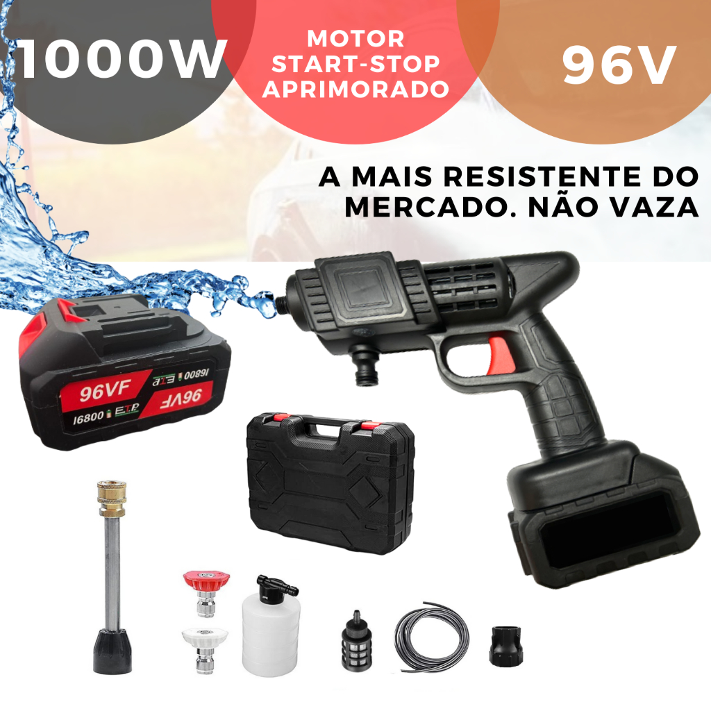 Imagem do produto Lava Jato Portátil de Alta Pressão Lavadora Recarregavel 2 Bateria Maleta Para Carros E Jardins Vap 2