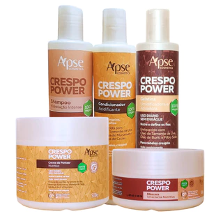 Kit Apse Crespo Power - Creme de Pentear + Shampoo + Condicionador + Mascara + Gelatina - 5 Itens