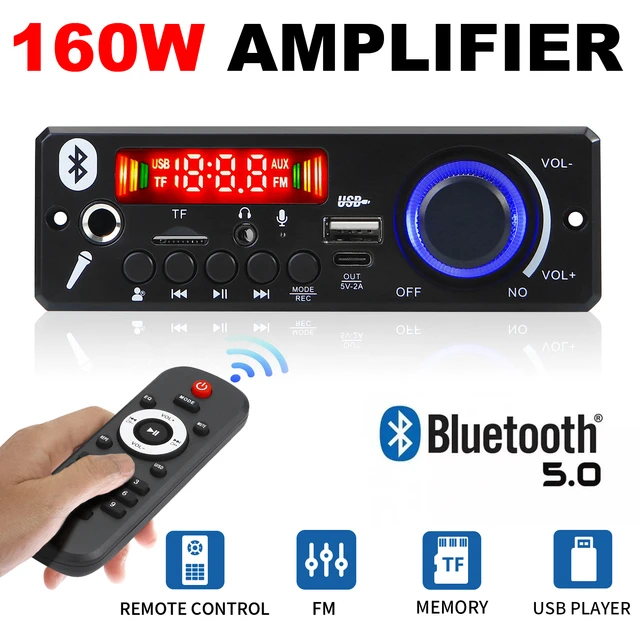 Super Potente Placa Amplificada MP3 Bluetooth 5.0, 160W, Amplificador, Áudio FM, TF, USB, Microfone