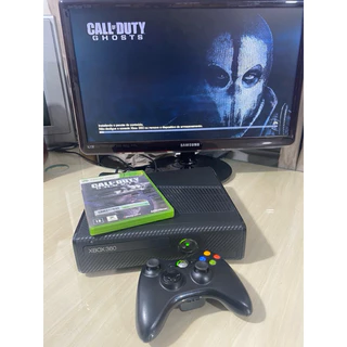 X Box 360 Slim 1 Controle + 1 Jogo Fonte e Cabos .