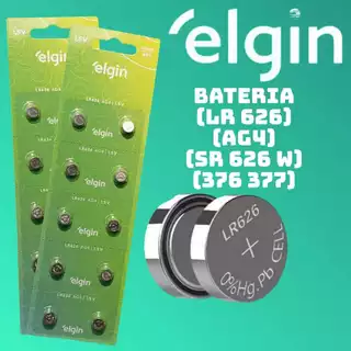 10 Baterias Alcalinas LR 626 AG4 376 377 1,5V Elgin 1 Cartela (Blister com 10) Pilha LR 626