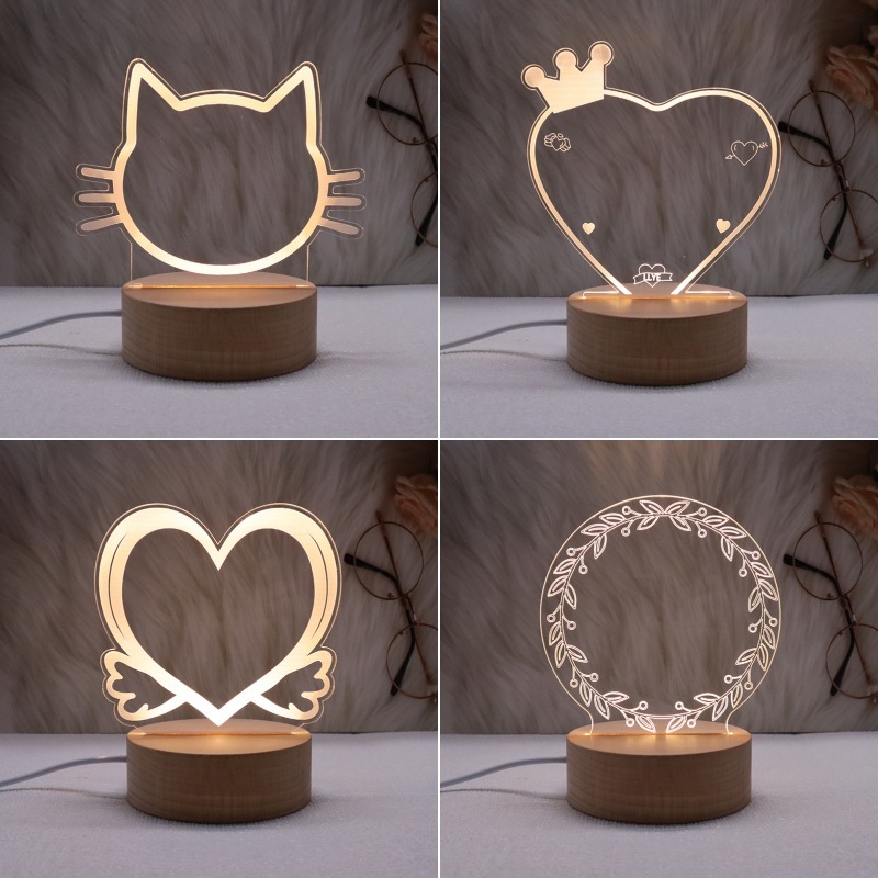 Abajur de Mesa Luminária Led 3D Usb com Tela pra Escrever Decoração Quarto Sala Presente