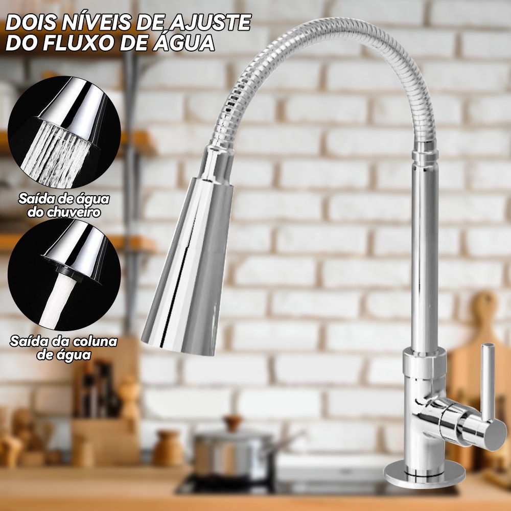 Torneira Gourmet Cozinha Bancada Mesa Pia METAL Cano Inox Flexível 1/4 ...