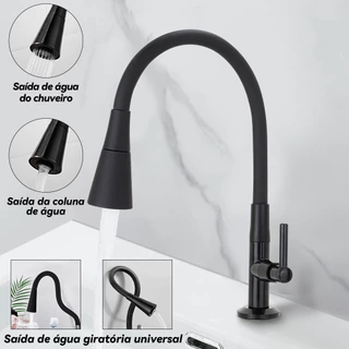 Torneira Bancada Cozinha Gourmet Preta Flexivel 2 Jatos 1/4 de volta para mesa pia bancada e mármore