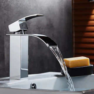 Torneira Banheiro Monocomando Cascata Bica Baixa Prata Luxo de Metal 304 Inox Cromada