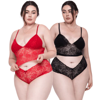 Kit 2 Conjunto Plus Size Renda Calesson Conjunto Feminino Caleçon Sexy Espera Marido Moda Íntima