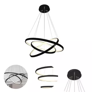 Lustre Pendente Sala Led 3 Arcos 89w Preto Ajustável