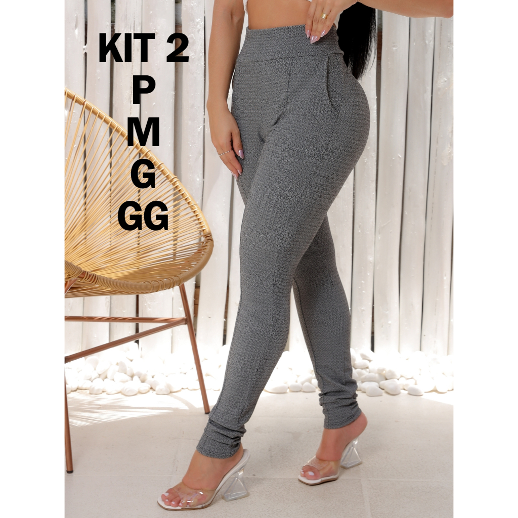 KIT Calça Feminina Skinny Malha Crepe SEM Cinto Cintura Alta