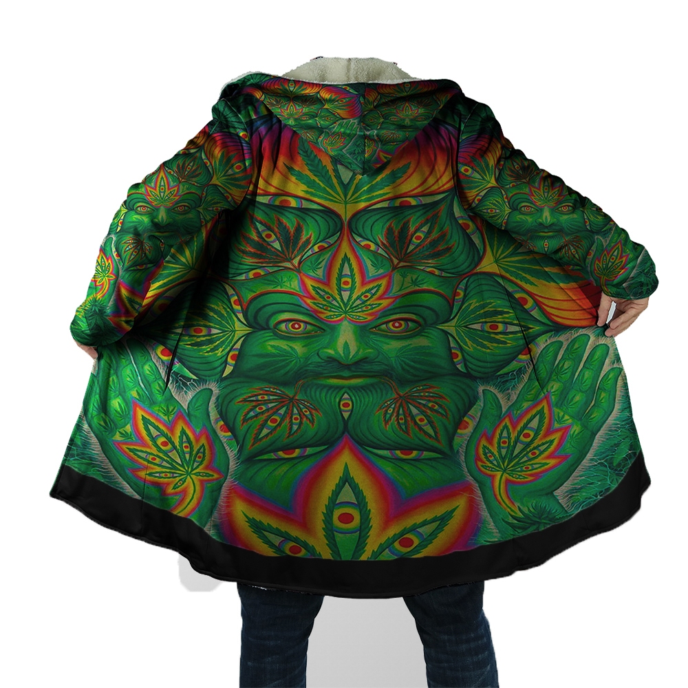 sobretudo Hemp Full Erva Chá Folha 420 Flor Acid Visual Trippy Swag Tumblr 3d estampa total full Unissex flanelado peluciado moletom 3 capuz 420