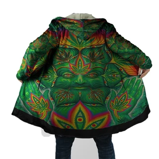 sobretudo Hemp Full Erva Chá Folha 420 Flor Acid Visual Trippy Swag Tumblr 3d estampa total full Unissex flanelado peluciado moletom 3 capuz 420