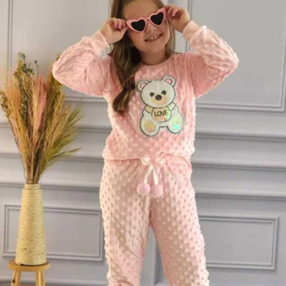 Conjunto Pelúcia Infantil Menina Estampa Blusa + Calça Tecido Plush Moda Inverno
