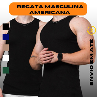 Regata Masculina Modelo Americano Camisa Algodão Canelada Praia em Oferta na Shopee