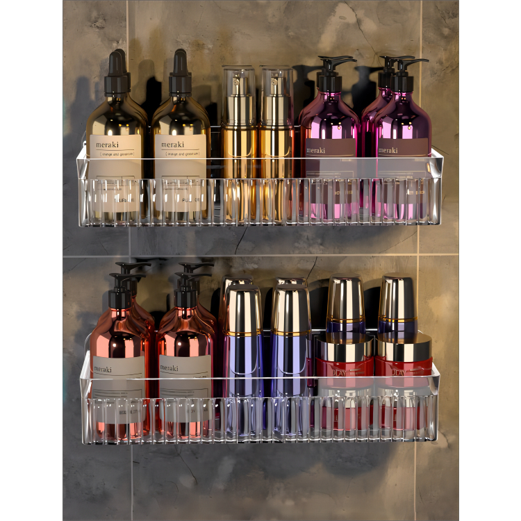 Kit 2 Suporte De Shampoo Prateleiras De Banheiro Sem Furo Acrilico linhado