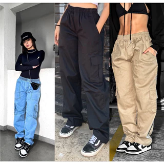 Calça Cargo Streetwaer Skatista Feminina Moda Urbana Masculina Estilo Rua Unisex Preta Jeans Bege