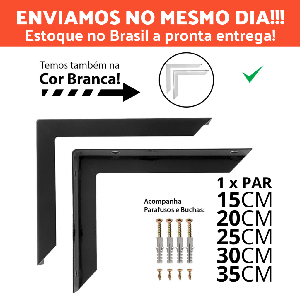 1 Par Mão francesa Reforçada Suporte Cantoneira 25cm Para Pia Bancada ...
