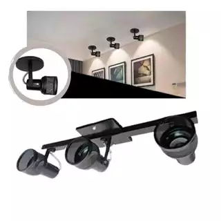 Spot Trilho ALUMÍNIO Para 3 Lâmpadas Tela LED Preto Fácil Instalação Metal Direcionáveis Casa Sala