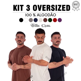 Kit 3 Camiseta Oversized Streetwear Unissex Básica Gola Alta