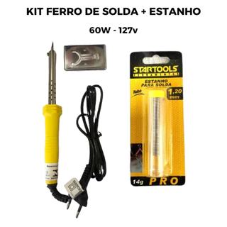 Kit Ferro de Solda 60W 110V + Tubo de Estanho Soldar Soldador