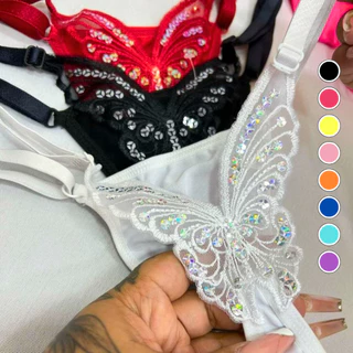 Calcinha Borboleta Fio Dental Sexy Lingerie Tanga Feminina Sensual com Regulagem
