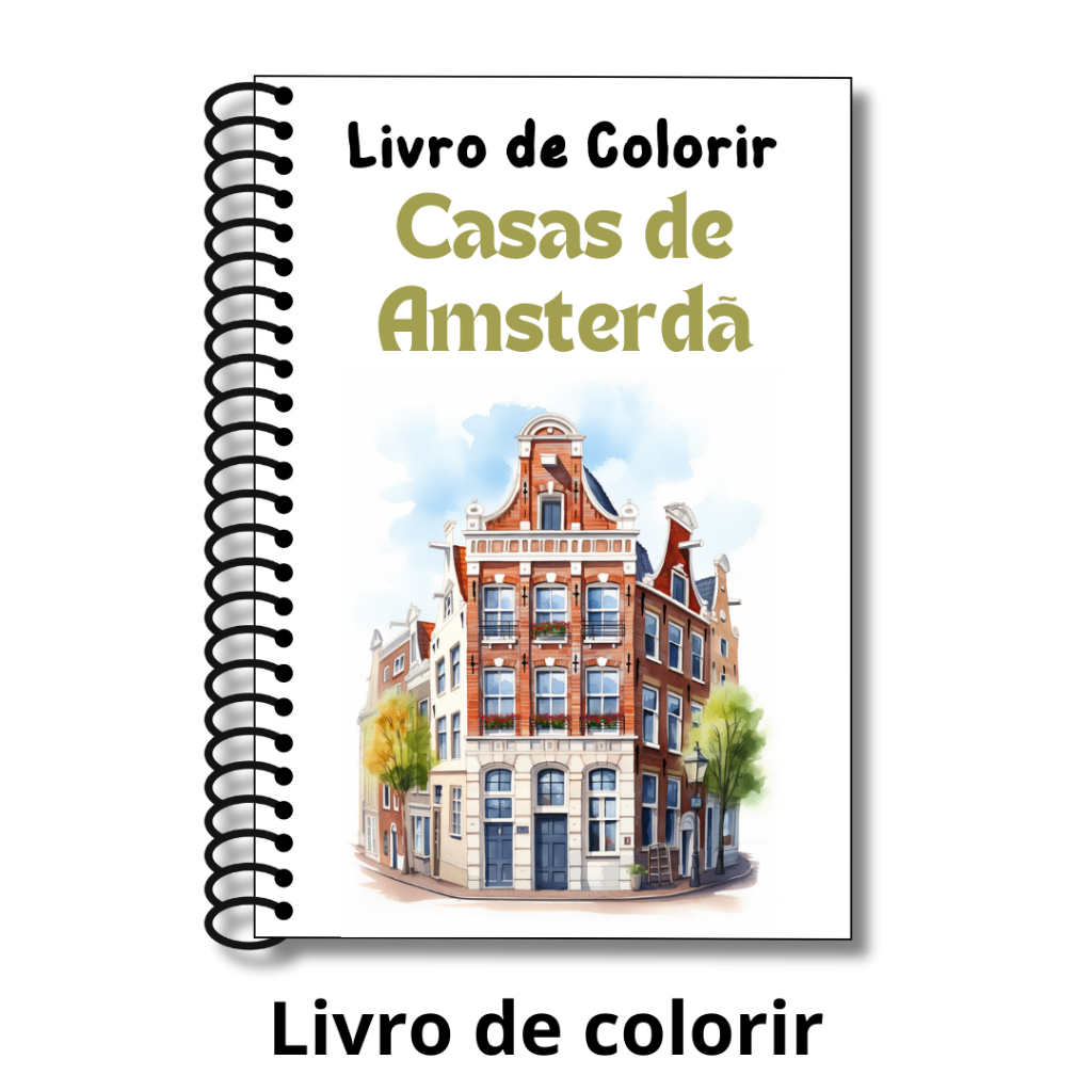Caderno de Colorir Adulto casas de amsterdã Capa Flexível Espiral A5 50 ...