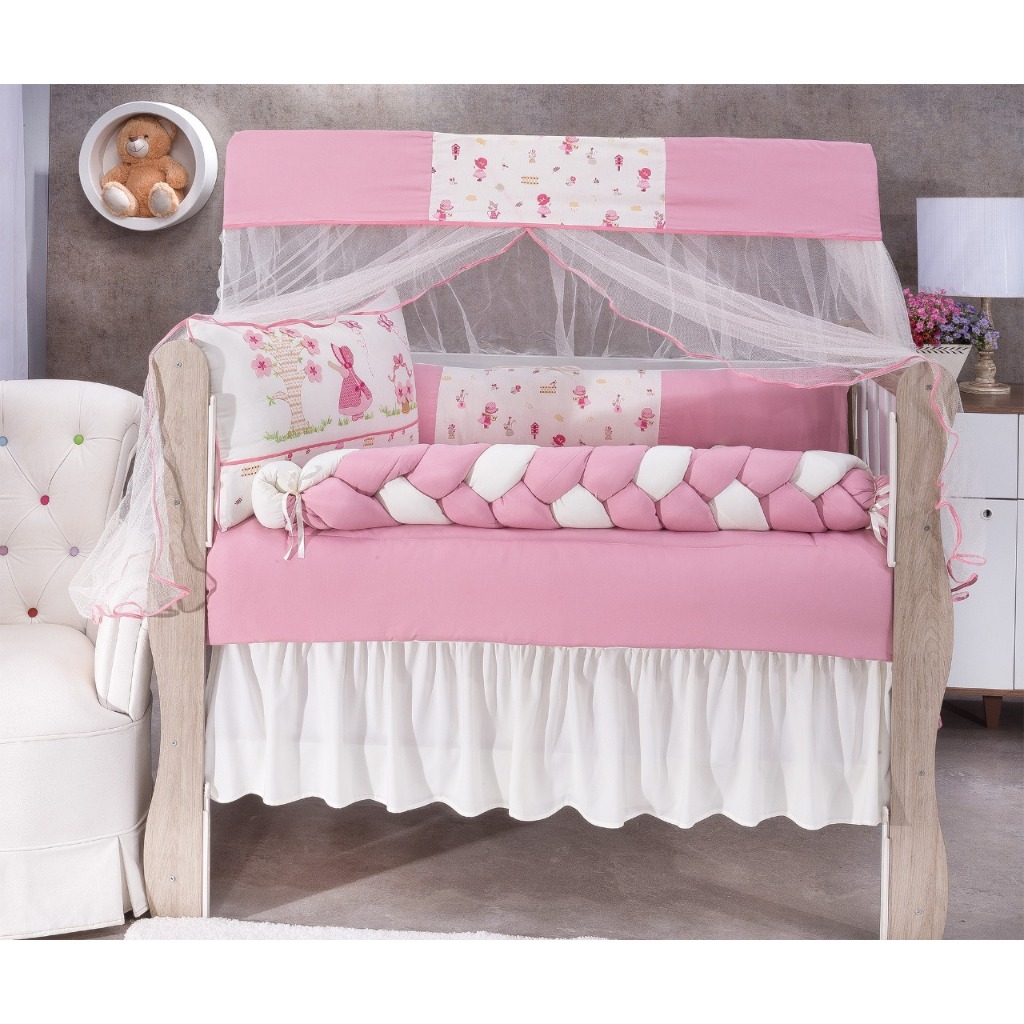 KIT DE BERÇO AMERICANO CAMPONESA ROSA MODELO TRANÇA | Shopee Brasil