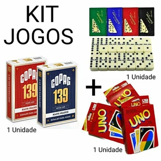 Kit Jogos Baralho Dominó Uno Diversão Amigos Familia Férias