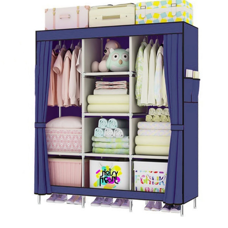 Azul escuro Dobrável De Roupas Portátil Multiuso Roupeiro guarda roupa organizador desmontavel