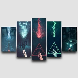 Quadro decorativo 5 peças Harry Potter varinhas magia