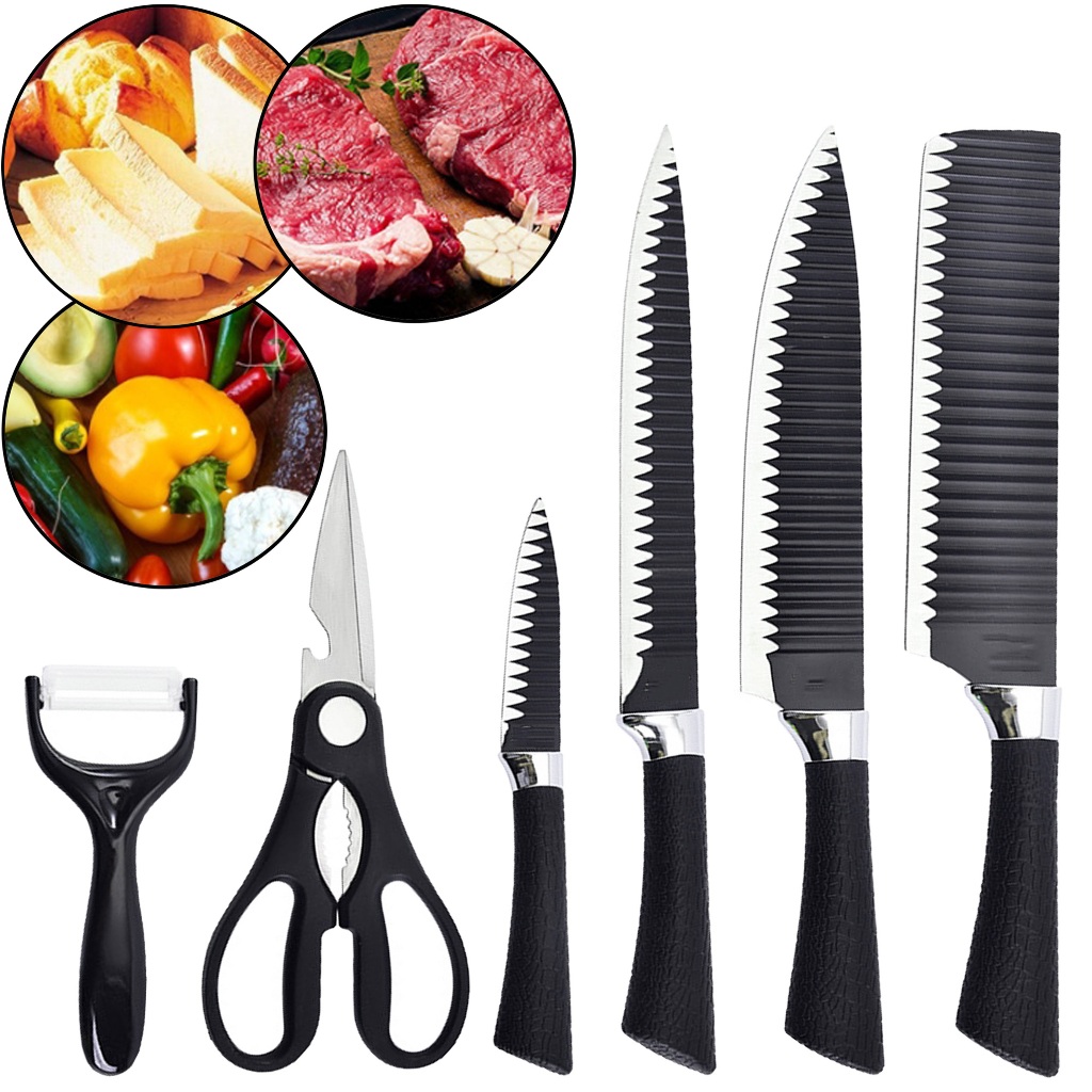 Jogo Facas Churrasco Cozinha 6 Peças Aço Inox Antiaderente