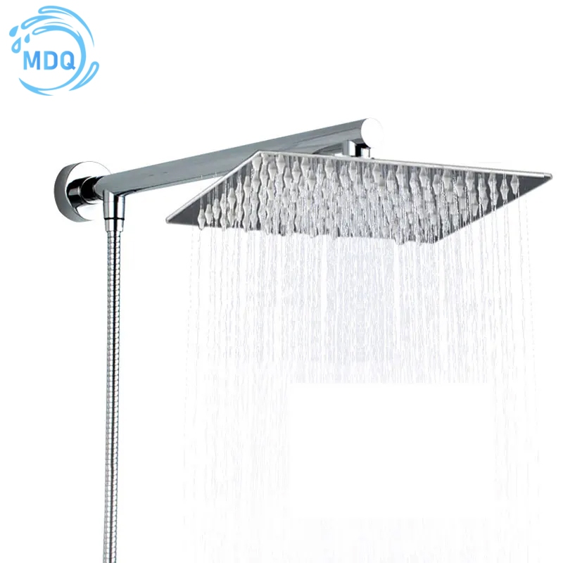 Ducha Chuveiro Banheiro Inox Com Braços E Mangueiras 25Cm Spray Para O Chuveiro Cromado Preto