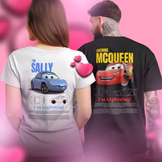 KIT CASAL Camisetas Relâmpago Mcqueen e Sally Oversized Streetwear Unissex preta e branca 30.1 Premium
