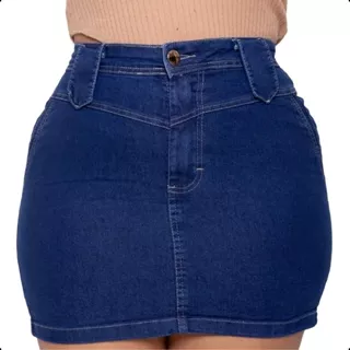 Saia Jeans Plus Size Com Lycra Modela Bumbum Curta Estica Verão 2024