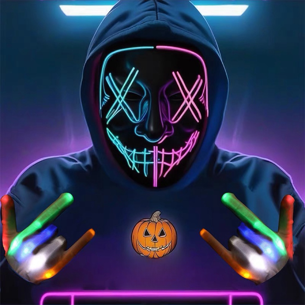 Máscara De Halloween Em Forma De V Brilhante Cosplay Neon Light Fluorescent Led Cold