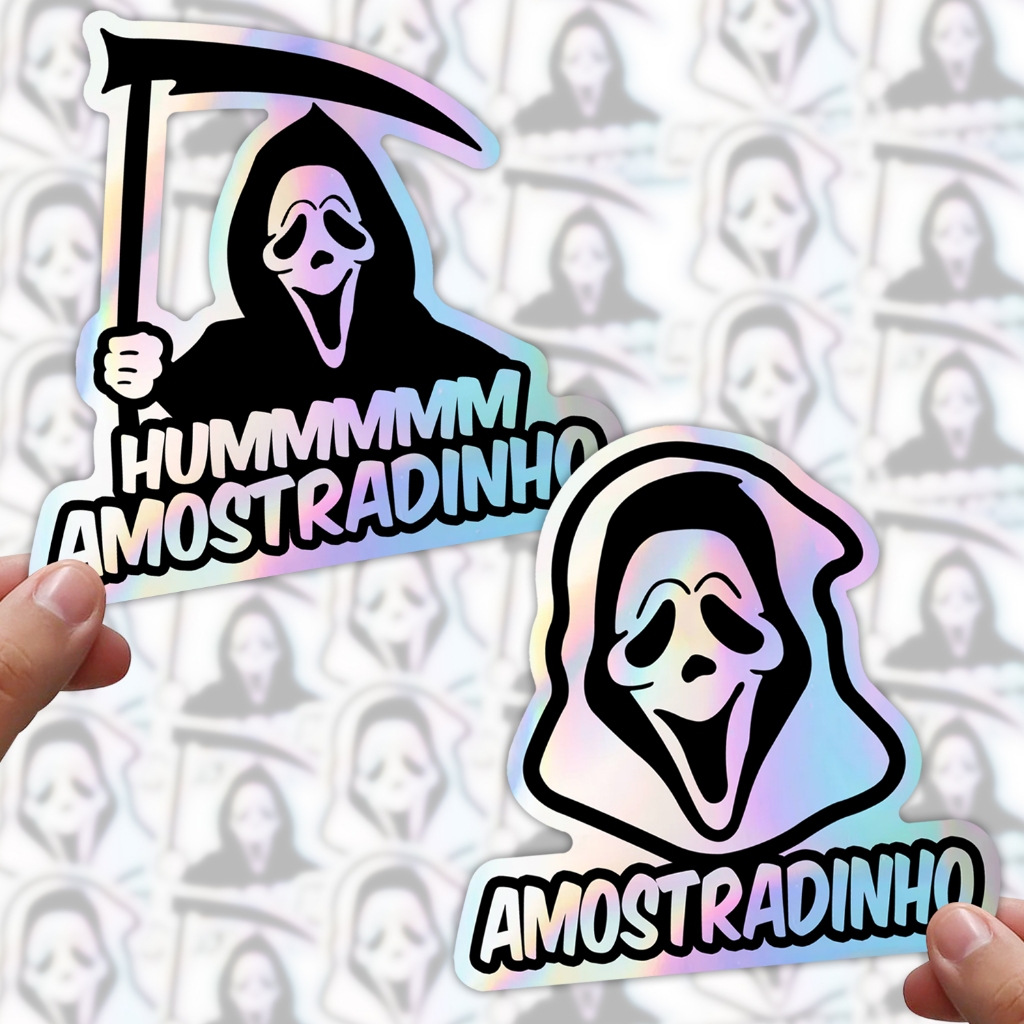 Kit 2 Adesivos Hummm Amostradinho Meme Holográfico Para Moto Carro Capacete Bag Bike Caderno