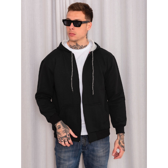 Blusa De Moletom Masculino Com Ziper E Capuz Flanelado Preto Shopee