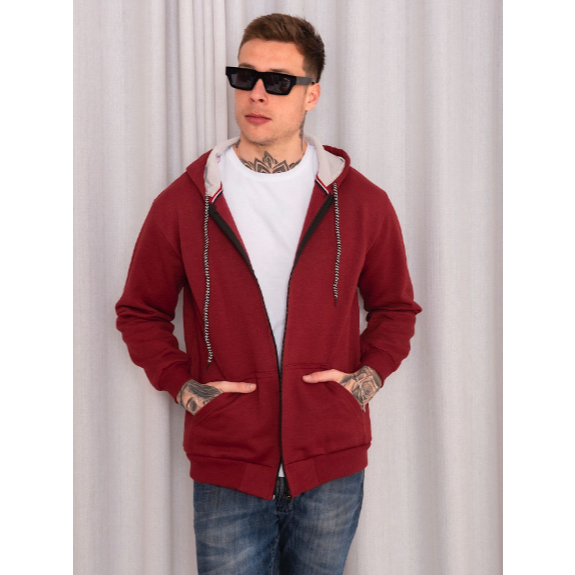 Blusa De Moletom Masculino Com Ziper E Capuz Flanelado Vinho Shopee