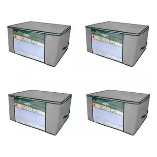 Kit 4 Organizadores com Zíper Multiuso 60x45x30cm Cinza