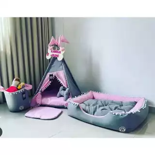 Kit Cabana Cesto Organizador Cachorro Almofada Pet Colchão Plaquinha Personalizada mini Almofada Ossinho