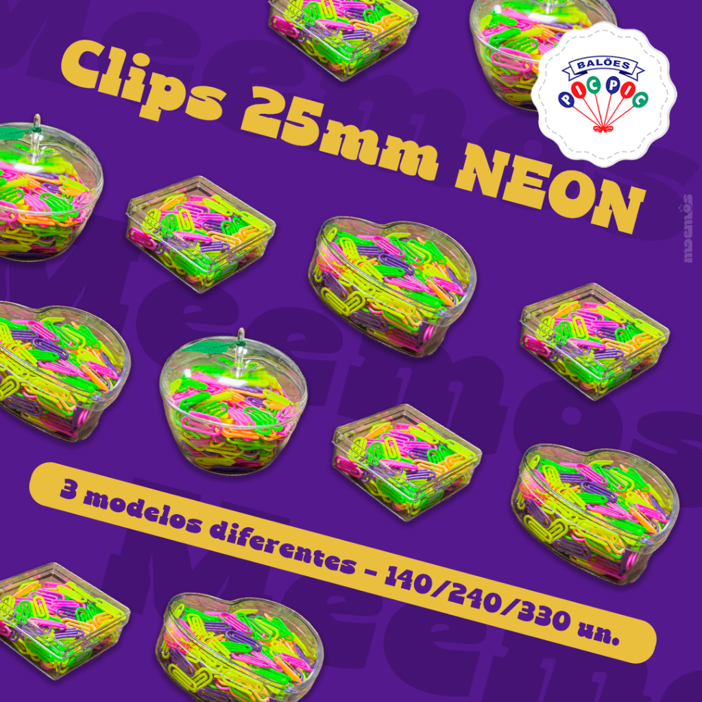 Caixa Clips 25mm NEON - 140/240/330 clips - Brilha na luz negra ...