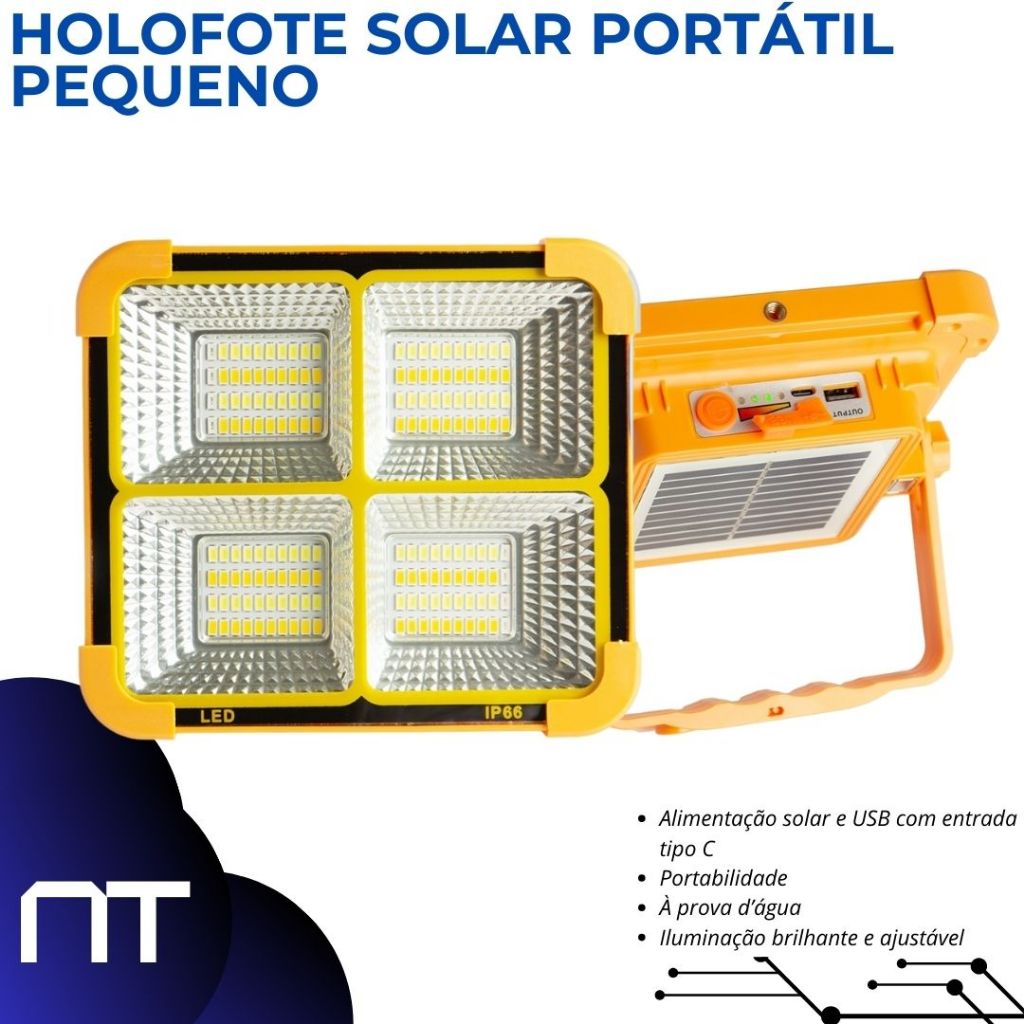 Holofote Solar Portatil Led Pequeno Potente A Prova Dagua Entrada Usb E Bateria De Alta Durabilidade