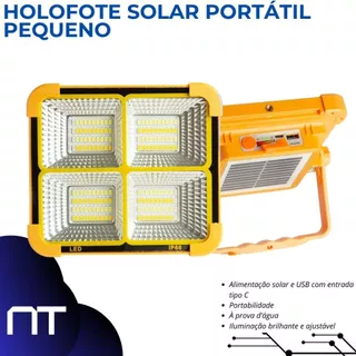 Holofote Solar Portatil Led Pequeno Potente A Prova Dagua Entrada Usb E Bateria De Alta Durabilidade