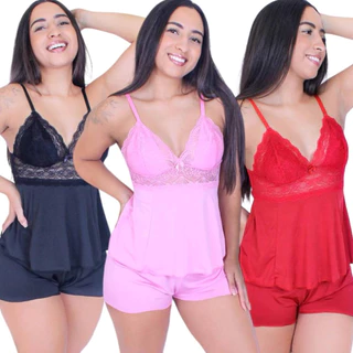 Pijama Baby Doll Sexy Short Doll Feminino Com Detalhes Em Renda Roupa De Dormir Linha Noite