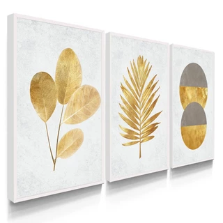 Decoreiro Quadros Decorativos Com Moldura Abstrato Folhas Douradas 55X40