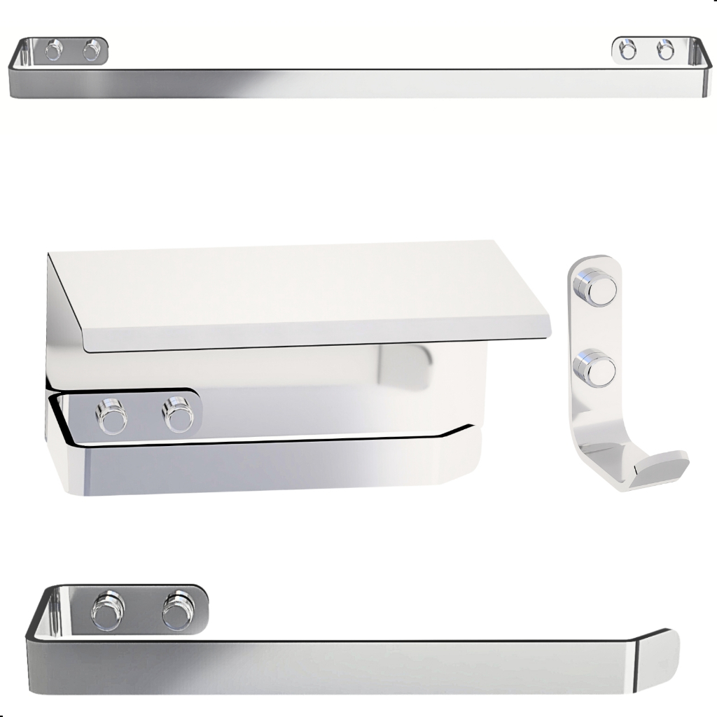 Kit Acessórios Para Banheiro Inox e Cromado 4 Peças MAX