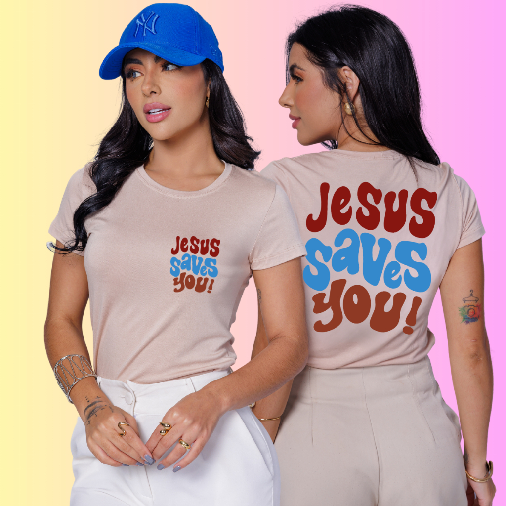 Blusa Feminina Babylook - Jesus Saves – Moda Evangélica – Viscolycra Malha Fria