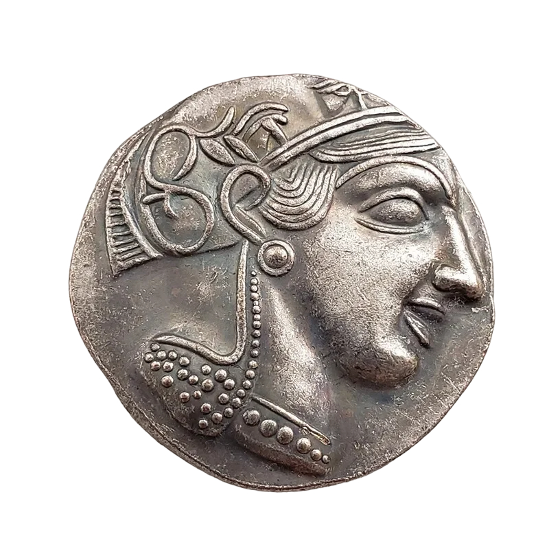 Moeda Da Grécia Antiga- Ática - (440-404 A. C.) Deusa Atena - Cópia banhada a Prata