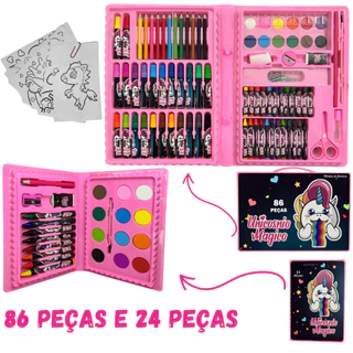 Maleta/Estojo Pintura  Peças Para Colorir Unicórnio Mágico Arte E Diversão para Crianças Escolar em Oferta na Shopee