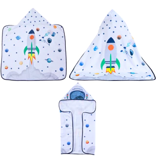 Toalha de banho Astronauta Foguete capuz bebê infantil dupla camada fralda 100% algodão 75 x 95 cm