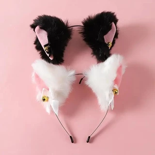 Tiara de Gatinha Cosplay Preto/Branco Orelhas de gato