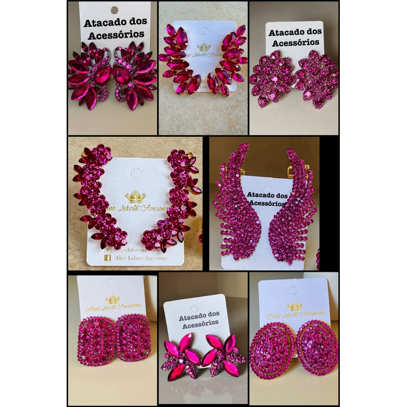 Brinco Pink Fucsia de Festa Pedrarias para Madrinhas e Formandas